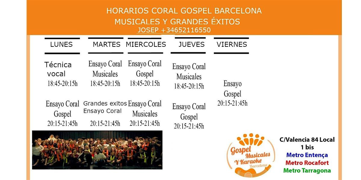 Ensayo gratis de Coral GospelBarcelona, musicales ,m\u00fasica moderna ,t\u00e9cnica