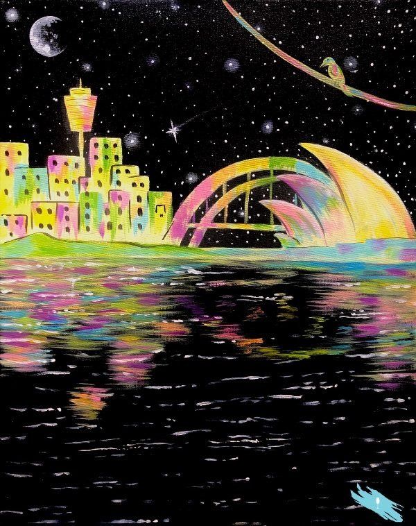 Sydney City At Night Champainting Paint and Sip BYO Food and Drinks