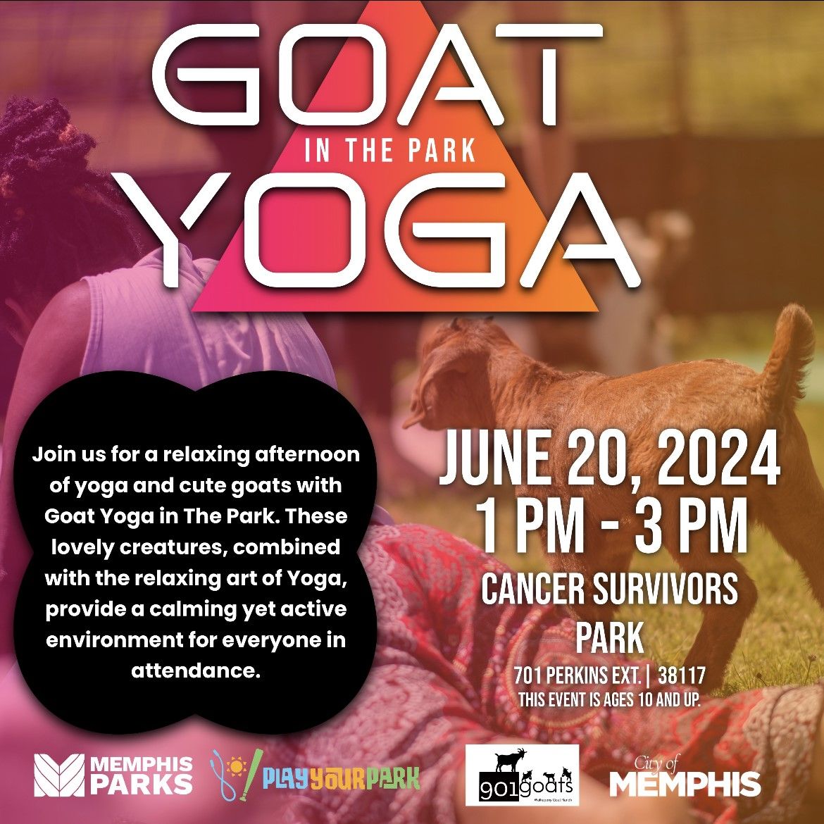 Goat Yoga in the Park | Cancer Survivors Park, Memphis, TN | June 20, 2024