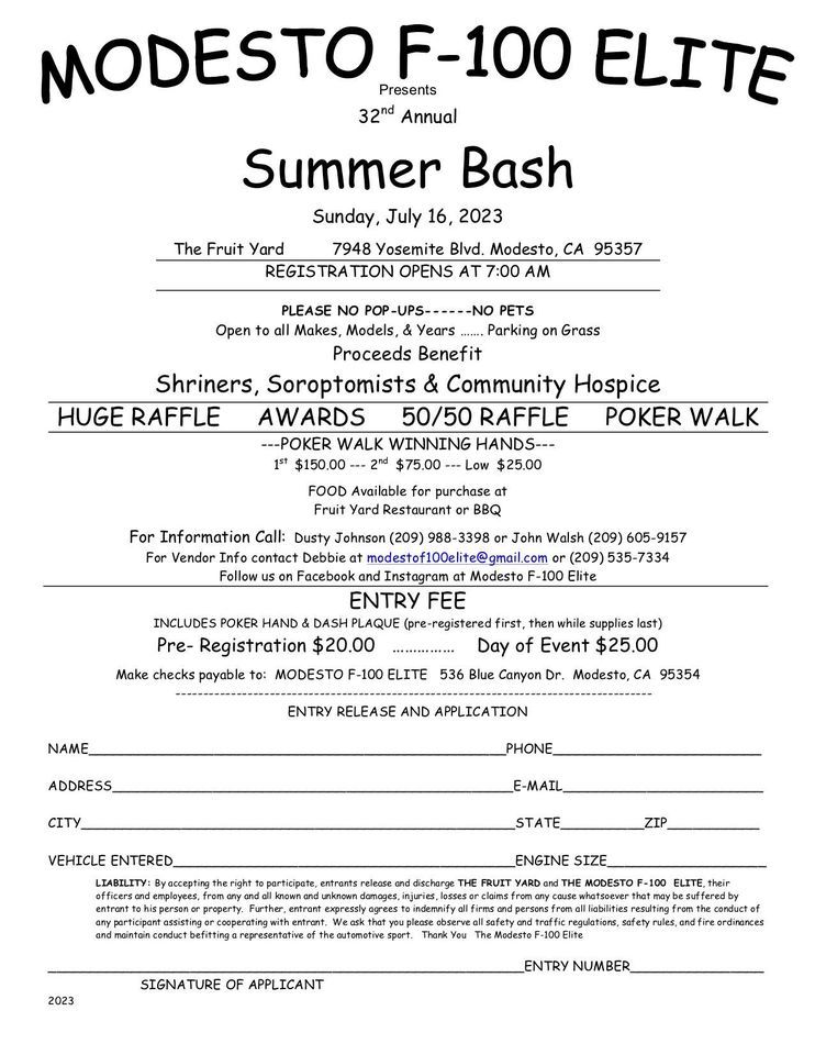 32nd Annual Summer Bash Presented by Modesto Ford F100 Elites The