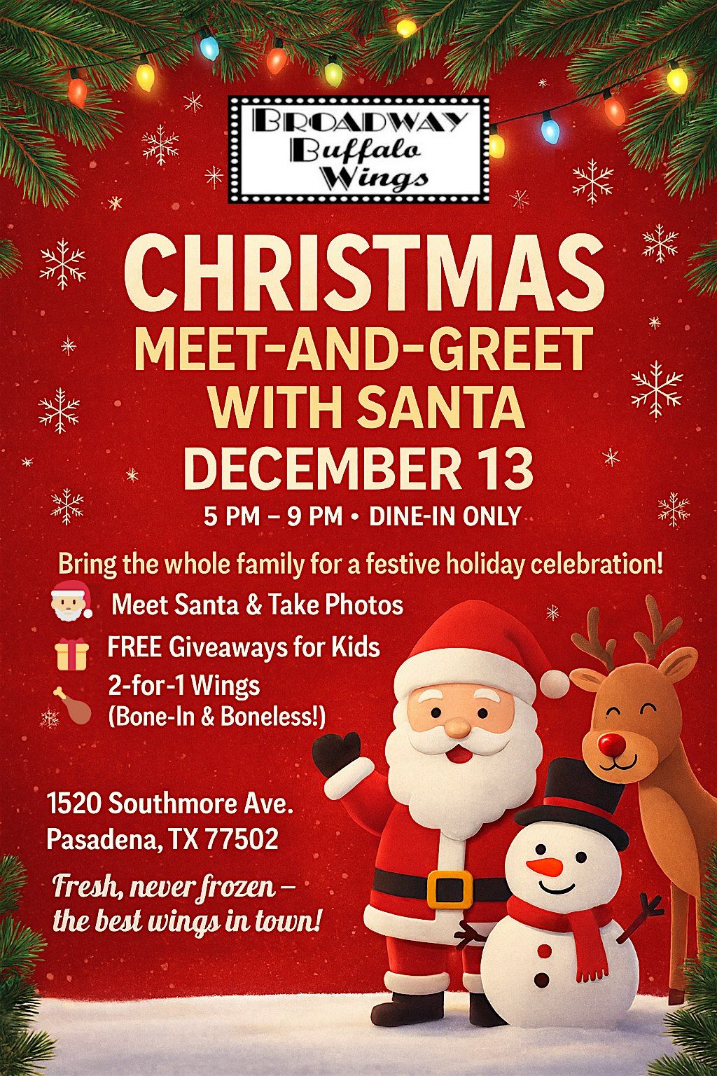 Broadway Buffalo wings Christmas party- Santa Meet and Greet!