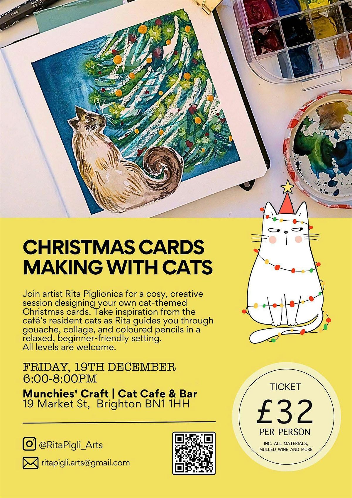 Christmas Card Art Workshop  (With Cats! ) - 19th December, 6-8PM
