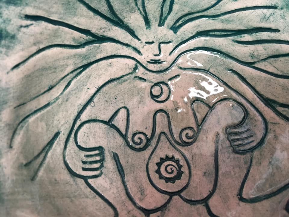 Sheela Na Gig at Beltane 2023, on the Sacred Isle of Avalon. Goddess