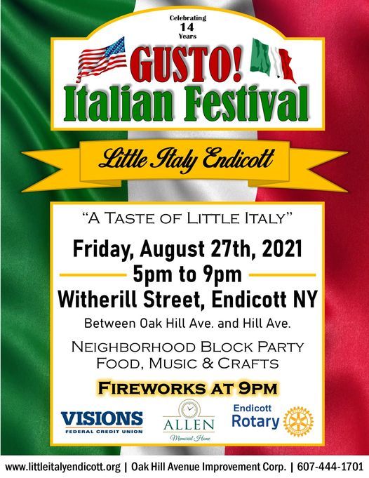 GUSTO! Italian Festival Little Italy Endicott August 27, 2021
