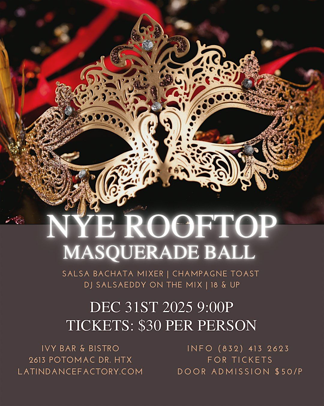 Masquerade NYE Salsa Bachata Party! On the Rooftop 12\/31