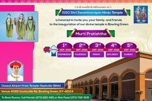 1st to 5th Sep - Murti Pratishtha Mahotsav| Shree Swaminarayan Hindu Temple Bowling Green (ISSO)