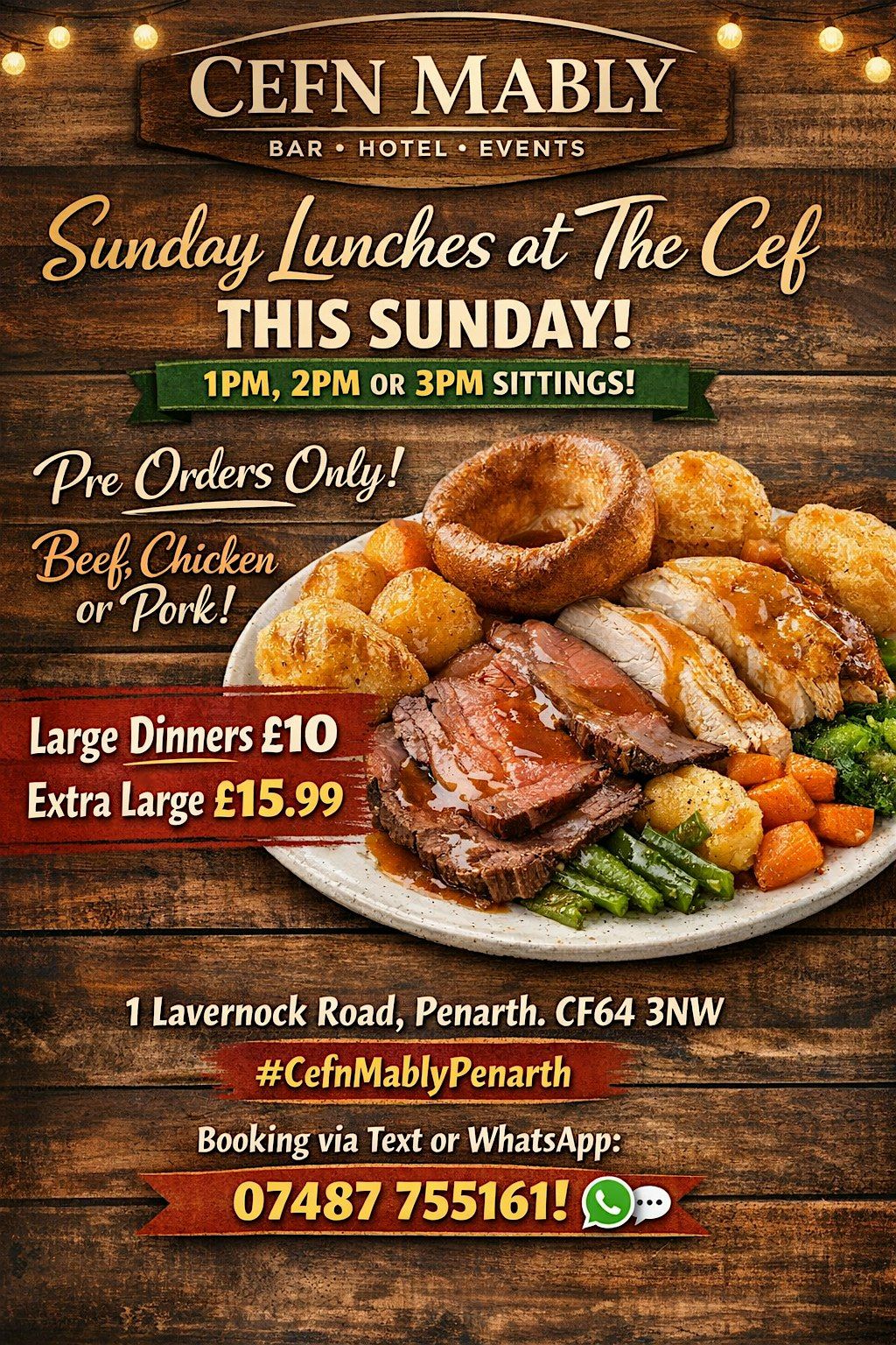 Sunday Lunches in Penarth at the Cefn Mably Bar, Hotel & Event Venue in th