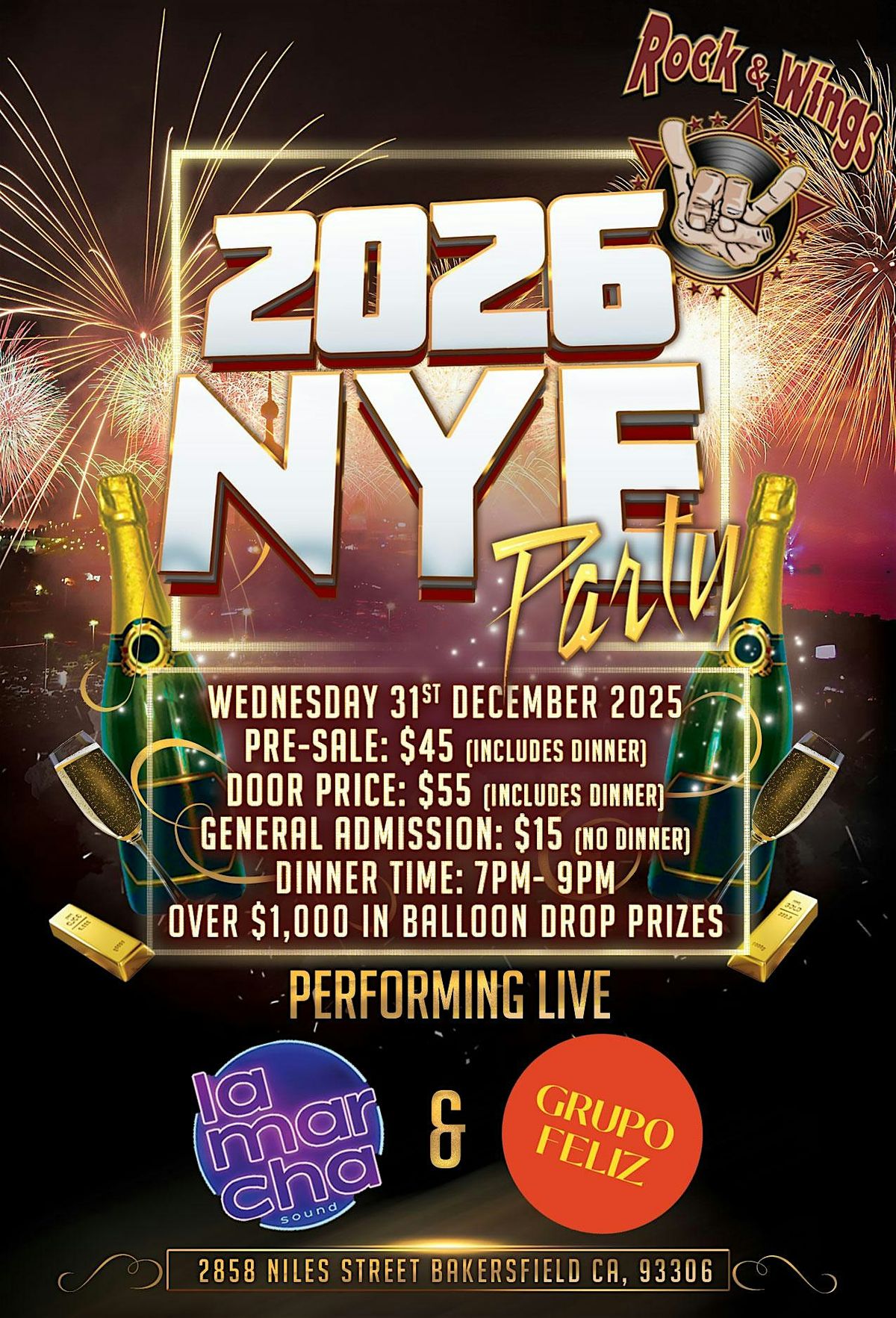 New Year\u2019s Eve 2026 Silver & Gold Party at Rock and Wings