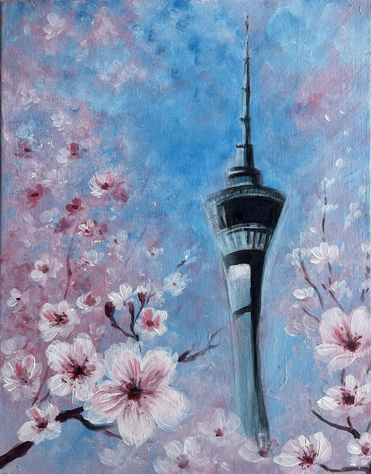 Paint n Chill Sat 3pm with Free Drink @Auckland  - Cherry Blossom Sky Tower