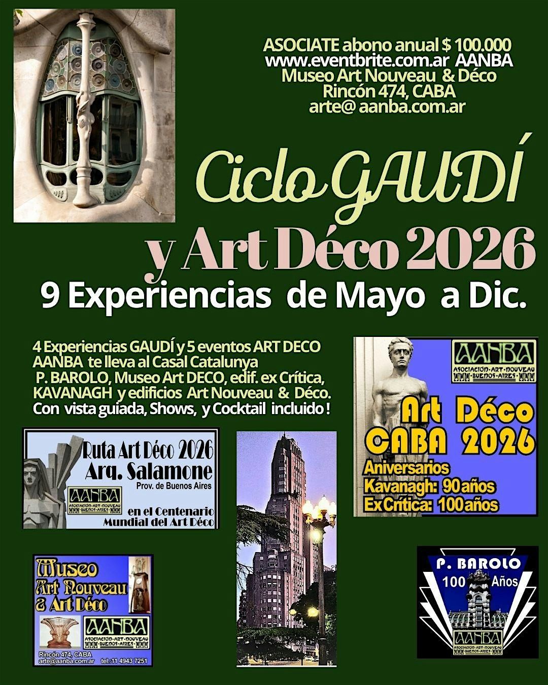 9 EXPERIENCIAS y Galas en P.BAROLO, Museo Art Nouveau, KAVANAGH, Casal..