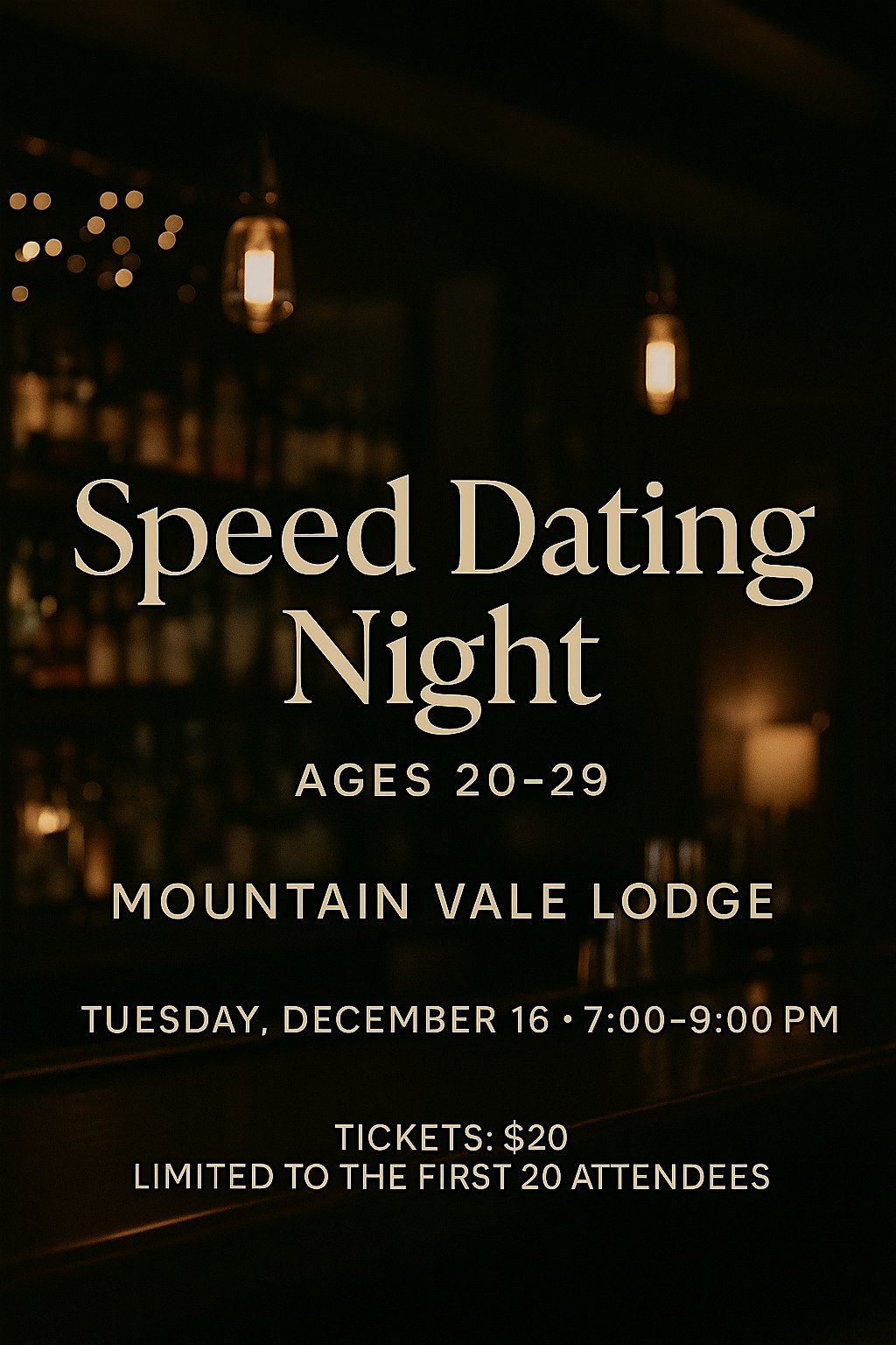 Speed Dating Night at Mountain Vale Lodge (Ages 20\u201329)