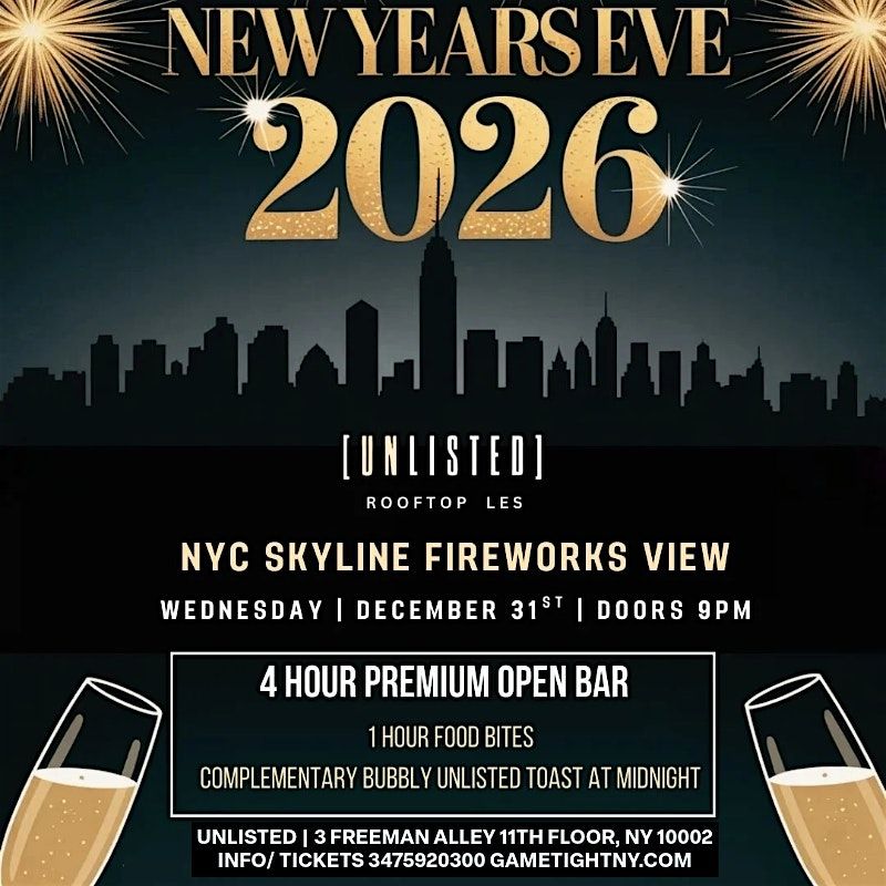 UNLISTED ROOFTOP NEW YEARS EVE PARTY 2026 at Unlisted, New York on 31st ...