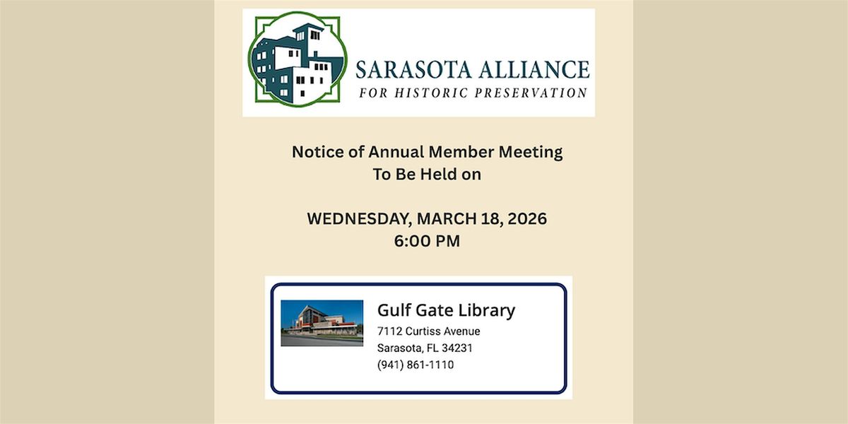Gulf Gate Linrary 2026 Annual Members Meeting at Gulf Gate Library, Sarasota on 18th ...