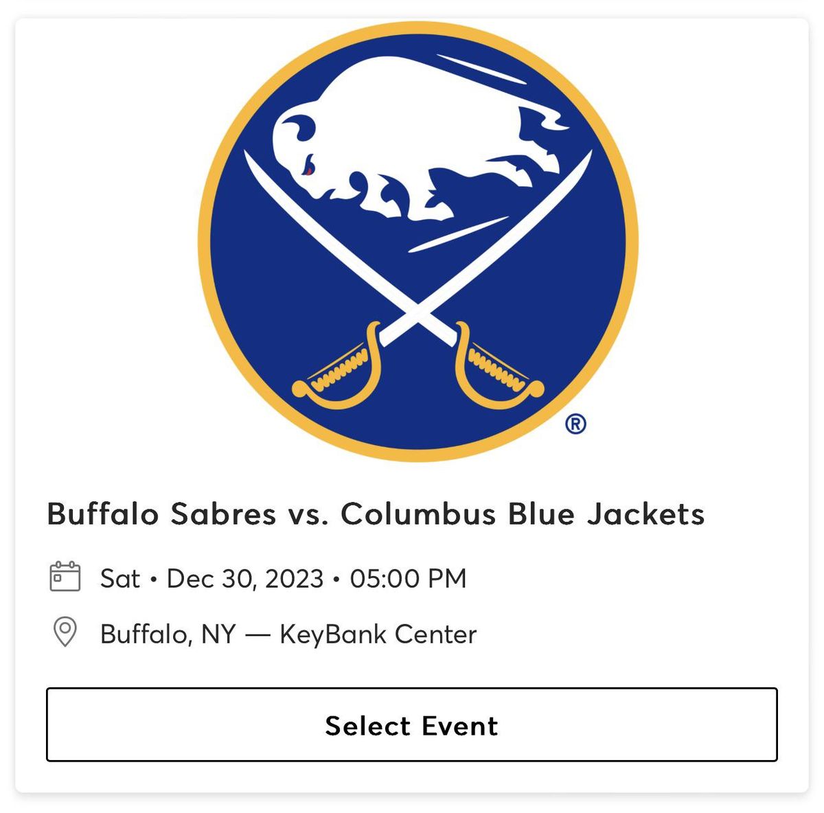 Columbus Blue Jackets at Buffalo Sabres at KeyBank Center