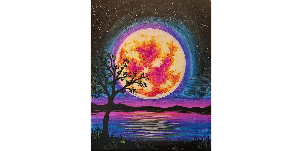 Neon Glowing Moon - Paint and Sip in Houston | Classpop!\u2122