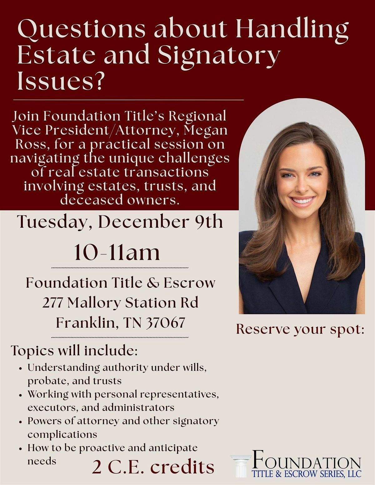 Class on Estate and Signatory Issues - Franklin