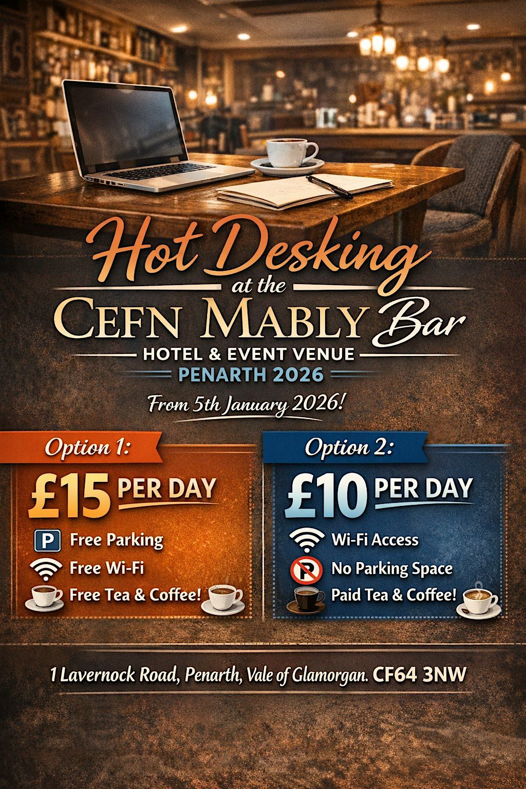 Hot Desking & CoWorking in Penarth, Vale of Glamorgan at Cefn Mably Hotel