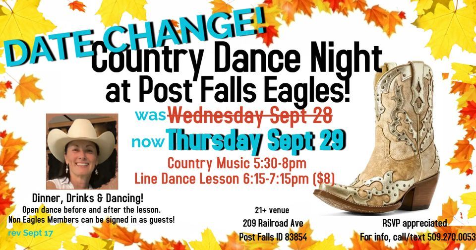 Country Dance Party and Line Dance Lesson at Post Falls Eagles | Eagles ...