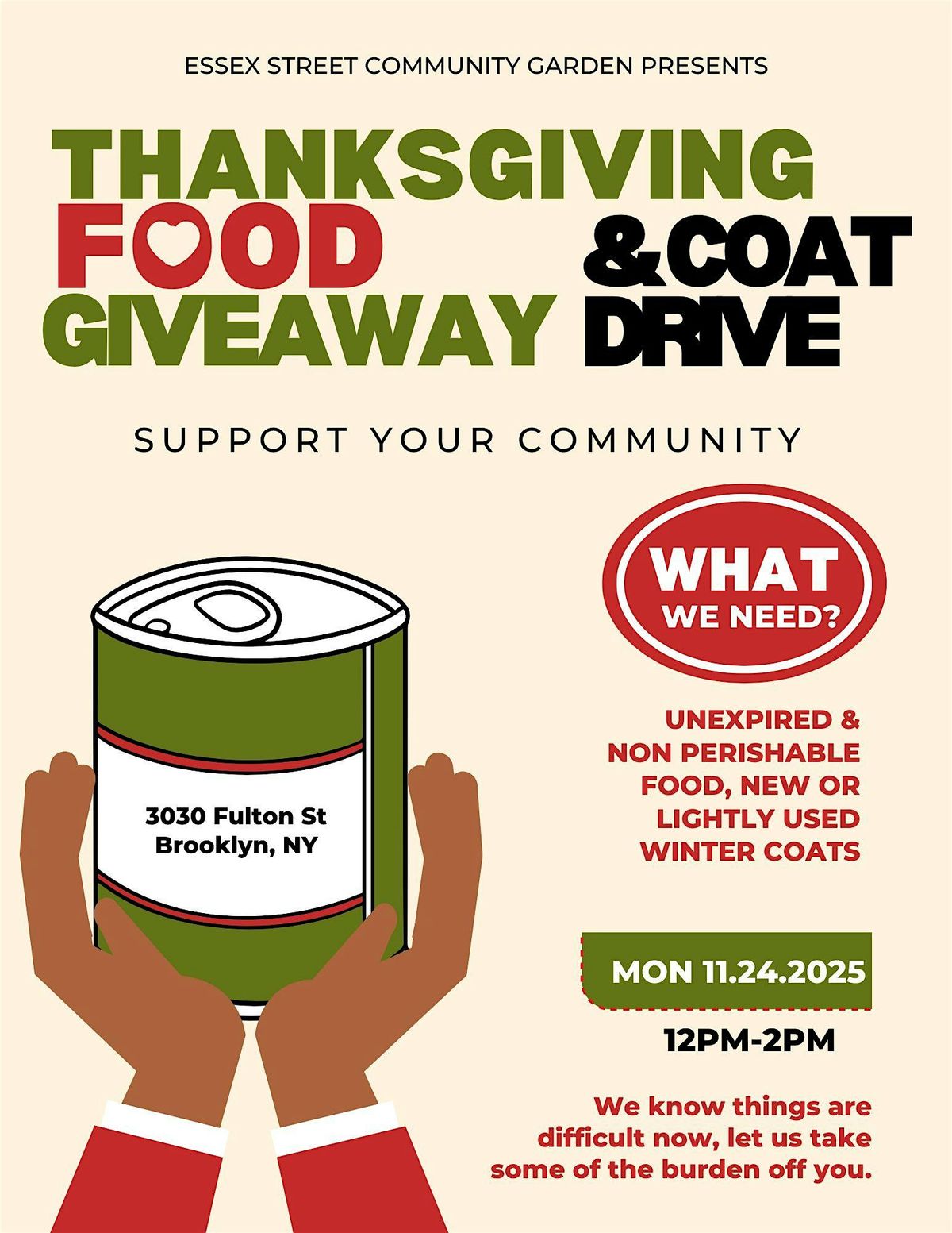 Thanksgiving Food\/Coat\/Turkey Giveaway