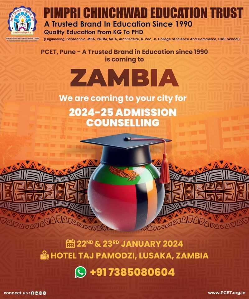 PCET Pune is coming to Zambia for 2024-25 Admission Counseling