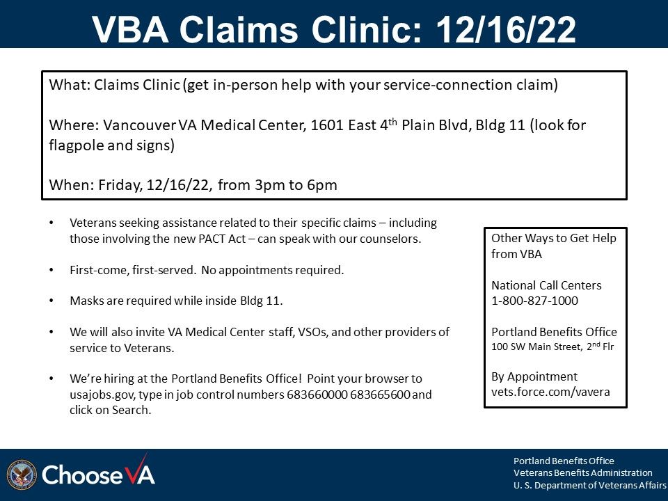 VBA Claims Clinic - Vancouver VA Medical Center | Vancouver VA Medical ...