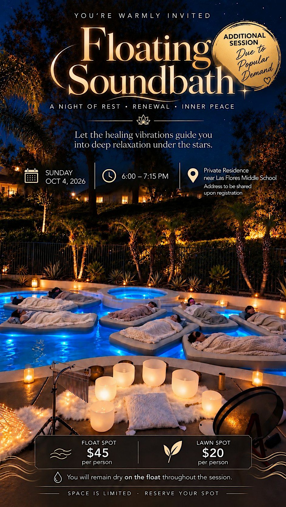 Floating soundbath at 34 Rolling Ridge, Rancho Santa Margarita on 4th ...