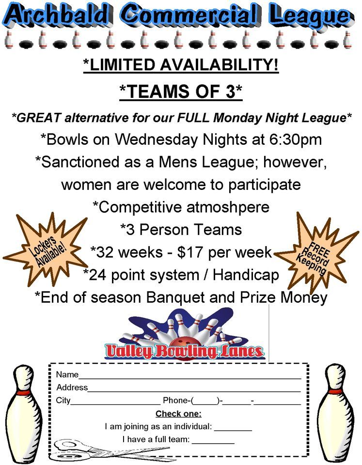 Wednesday Archbald Commercial TRIO League at Valley Bowling Lanes