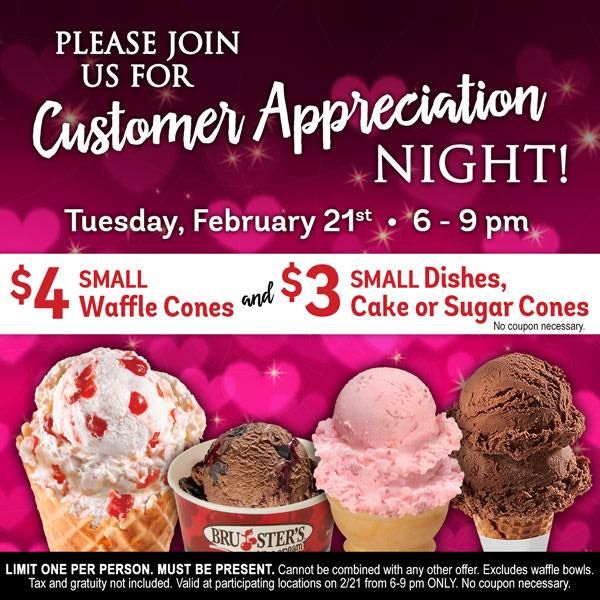 Customer Appreciation Night Bruster's Real Ice Cream (Canton, OH