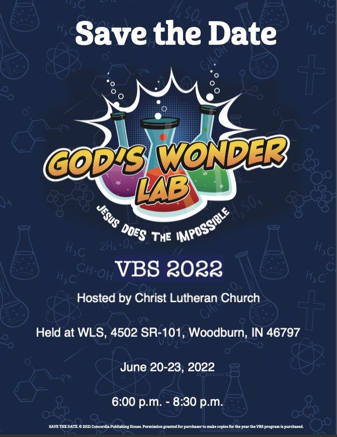 VBS 2022: Gods Wonder Lab | Woodburn Lutheran School | June 20 to June 23