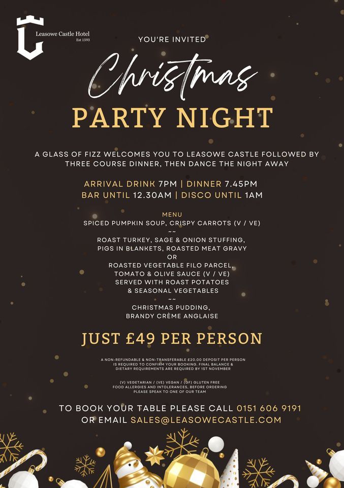 Christmas Party Nights Leasowe Castle on Wirral Peninsula, Kirkby, EN