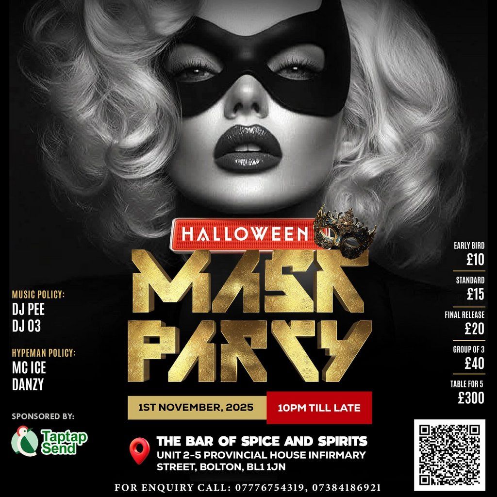 HALLOWEEN MASK PARTY - BOLTON (SAT 1st NOV 2025)