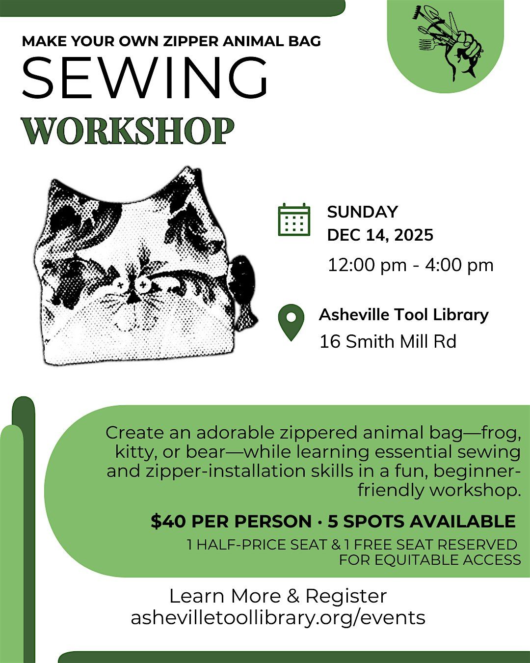 Zippered Animal Bag Sewing Workshop