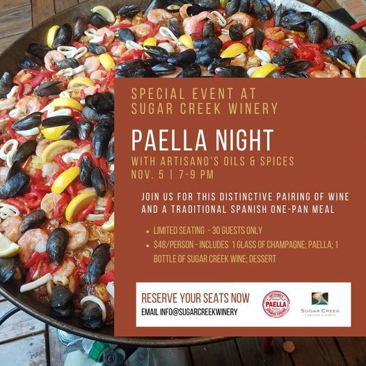 Paella Night with Artisanos Oils & Spices | Sugar Creek Vineyard and