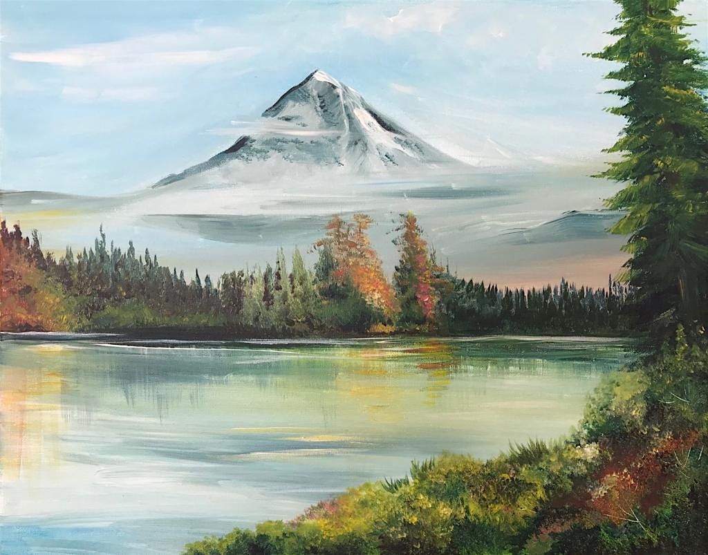 Paint n Chill Fri 6pm Free Welcome Drink - Bob Ross Mountain & Lake