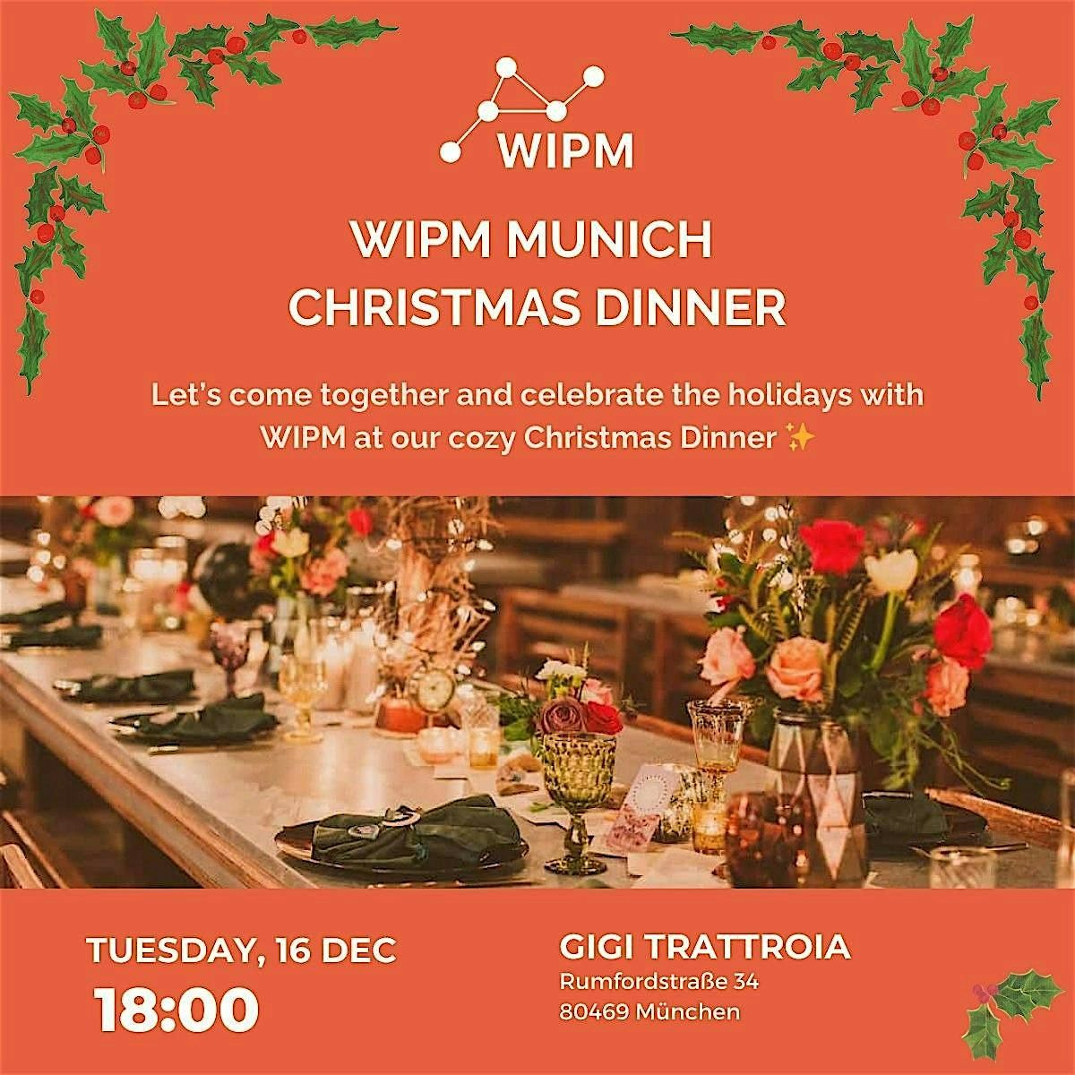 WIPM Munich Christmas Dinner \u2013 Join Us on December 16th! \u2728