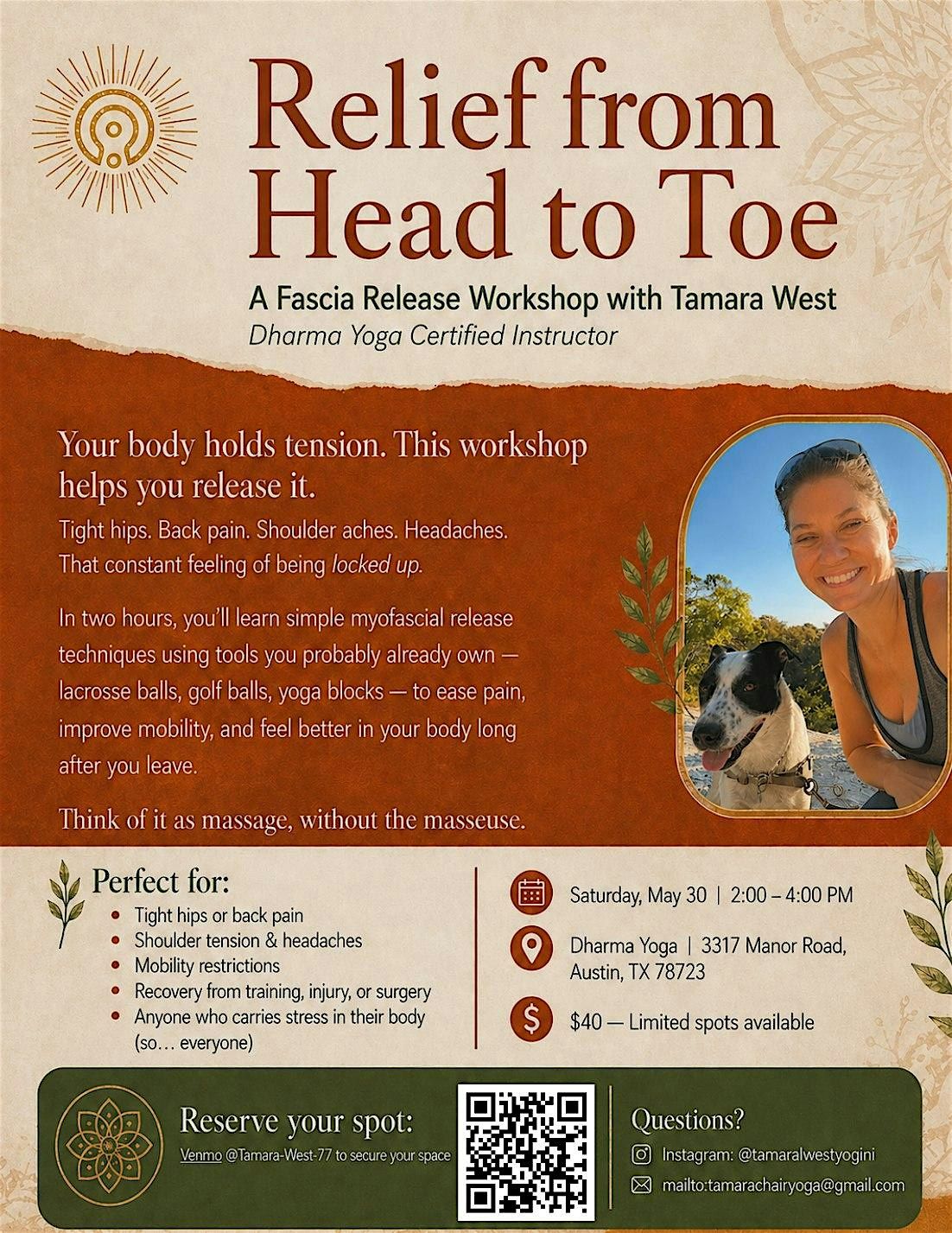 RELIEF FROM HEAD TO TOE: A MYOFACIAL RELEASE WORKSHOP WITH TAMARA WEST