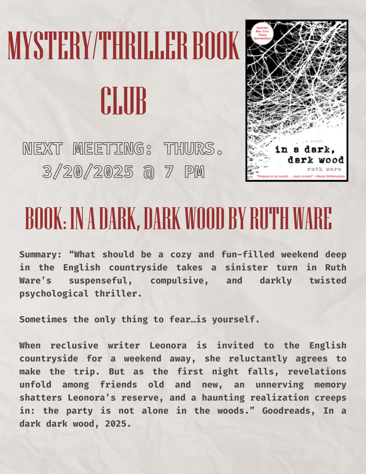 Mystery/Thriller Book CLub | 215 E 4th St, Burkburnett, TX, United ...