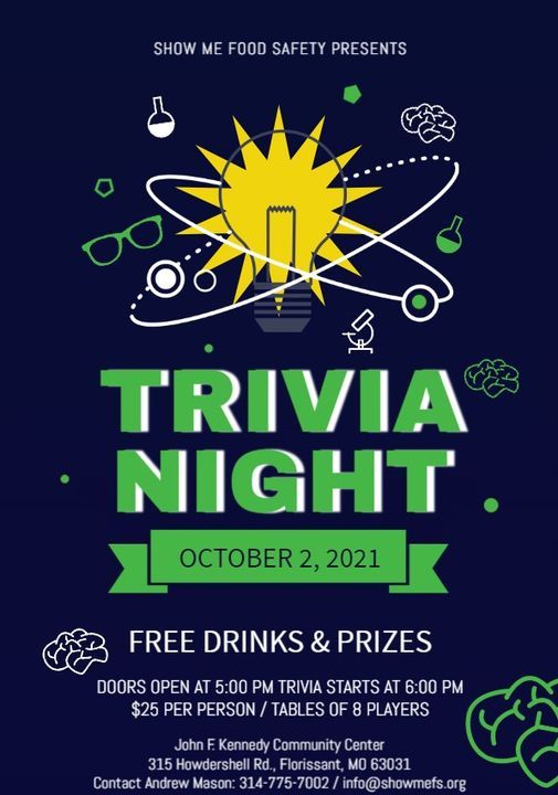 Trivia Night 2021 Hosted By Show Me Food Safety Jfk Community Center Florissant Mo October 2 To October 3