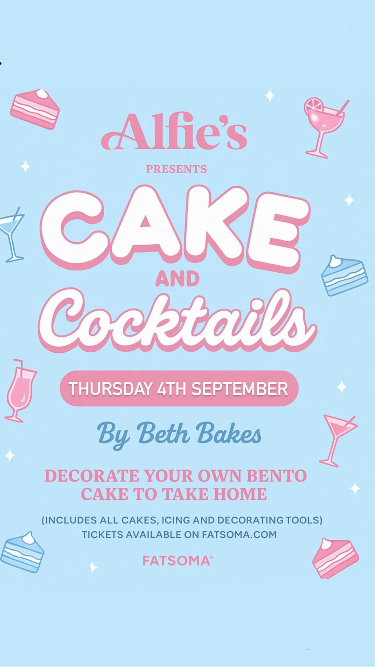 Cakes and cocktails- by Beth Bakes - Alfie\u2019s Bar - Thursday 4th Sept