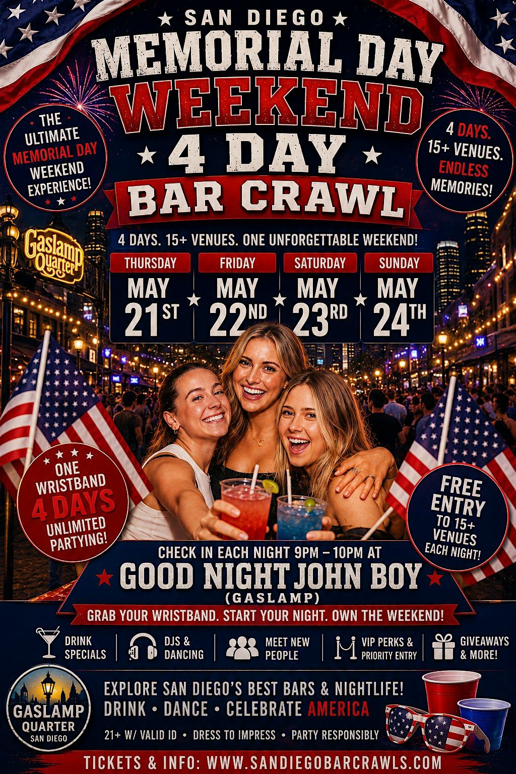 Memorial Day Weekend Gaslamp Downtown 4 Day Party Pass