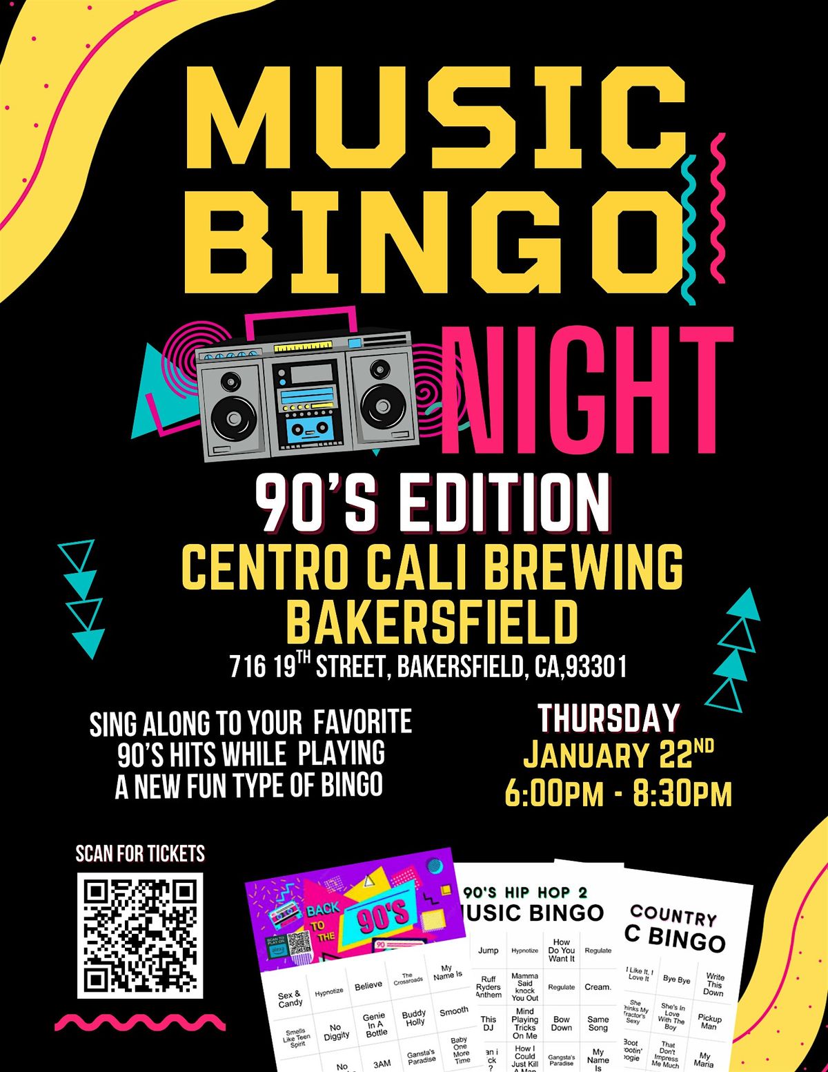 90's Music Bingo Night@ Centro Cali Brewing