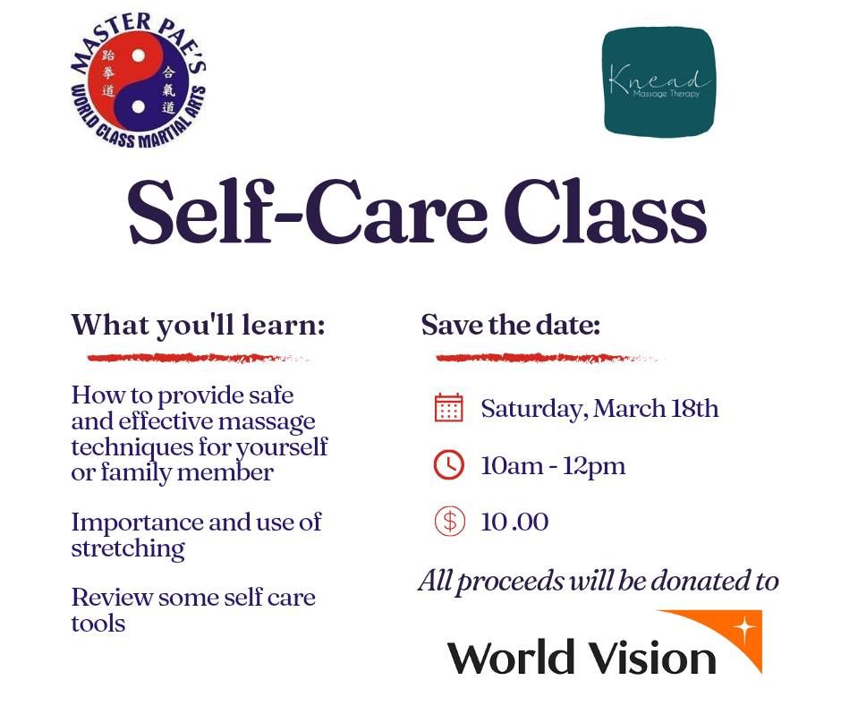 SelfCare Class Master Pae Martial Arts, Lakewood, WA March 18, 2023