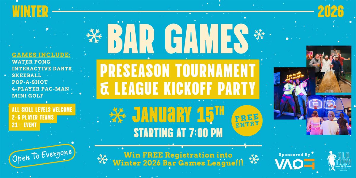 Bar Games Preseason Tournament & Kickoff Party \u2014 Sponsored by Vaqit!