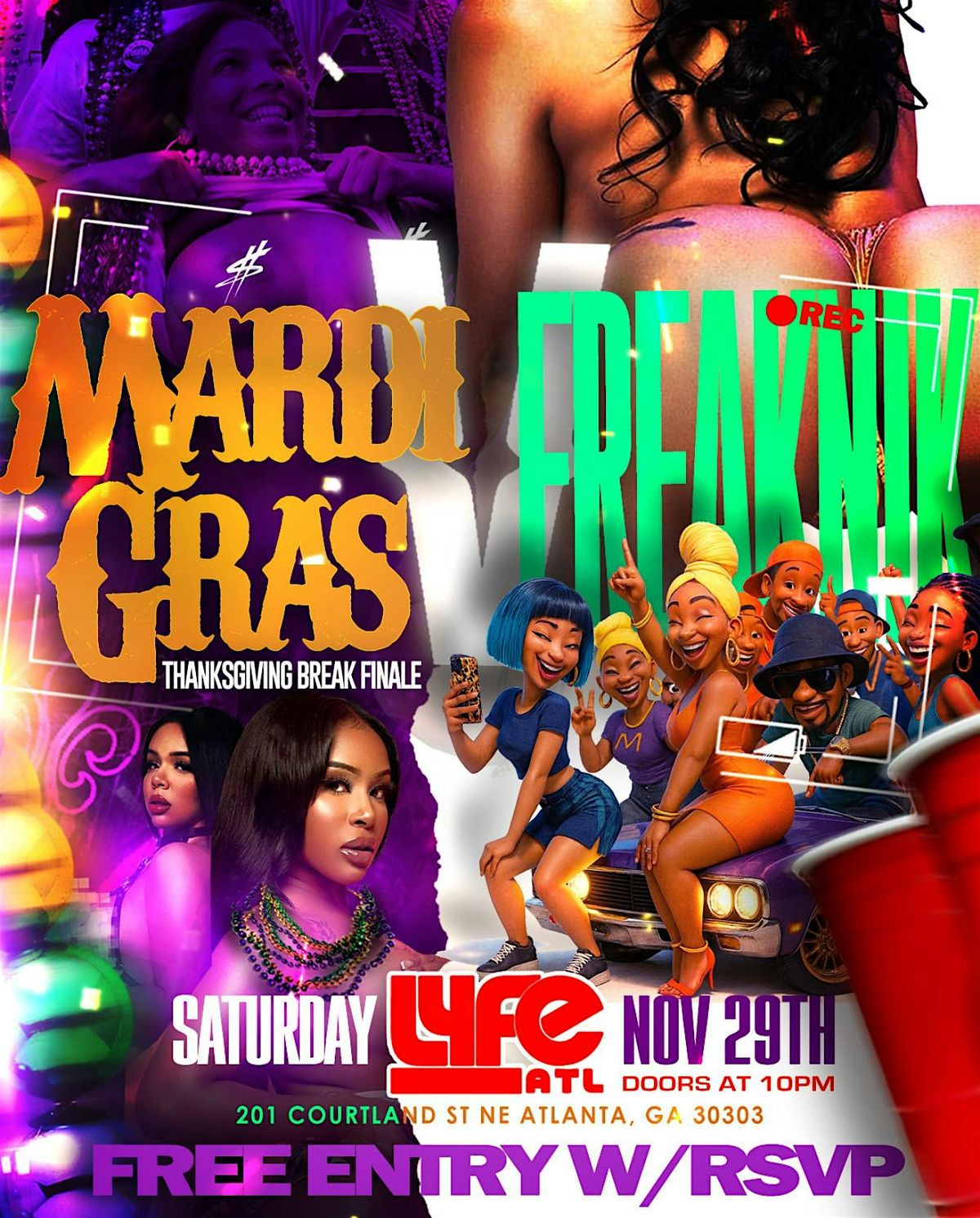 MardiGras Vs Freaknik Saturday At LyfeATL (Free Entry & Drinks)