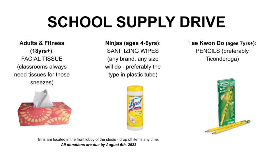 School Supply Drive 2023 Lake Zurich Family Martial Arts July 23, 2023