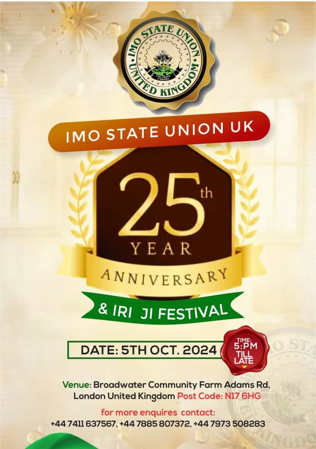 Imo State Union UK 25th Anniversary Iri Ji celebration Broadwater