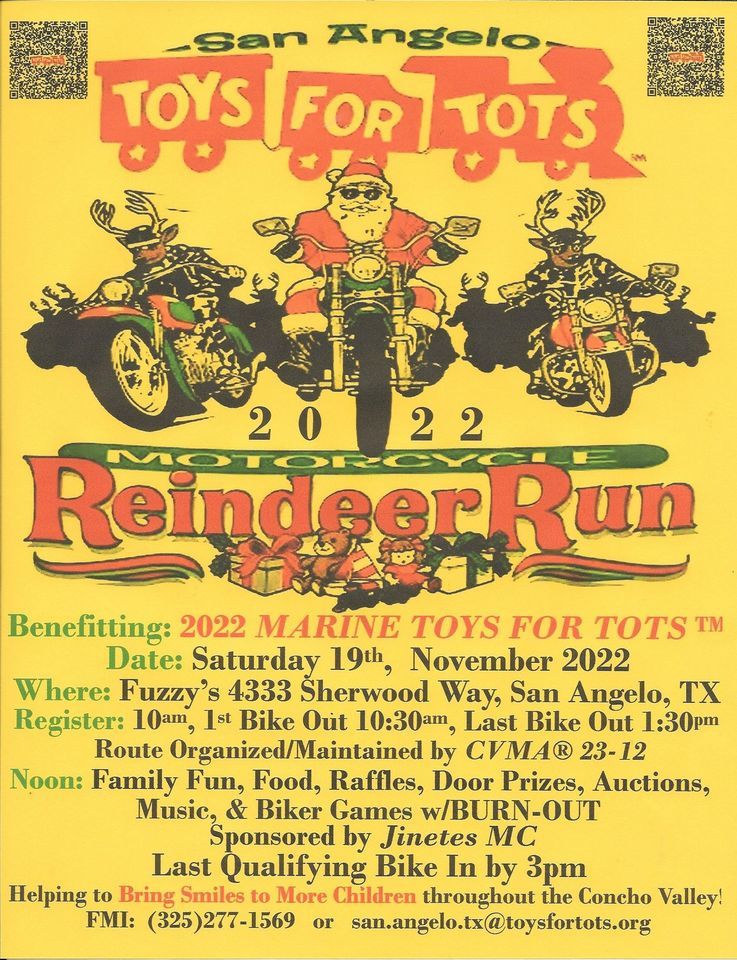 2022 MARINE CORPS Toys For Tots Motorcycle Reindeer Run Fuzzy's Taco