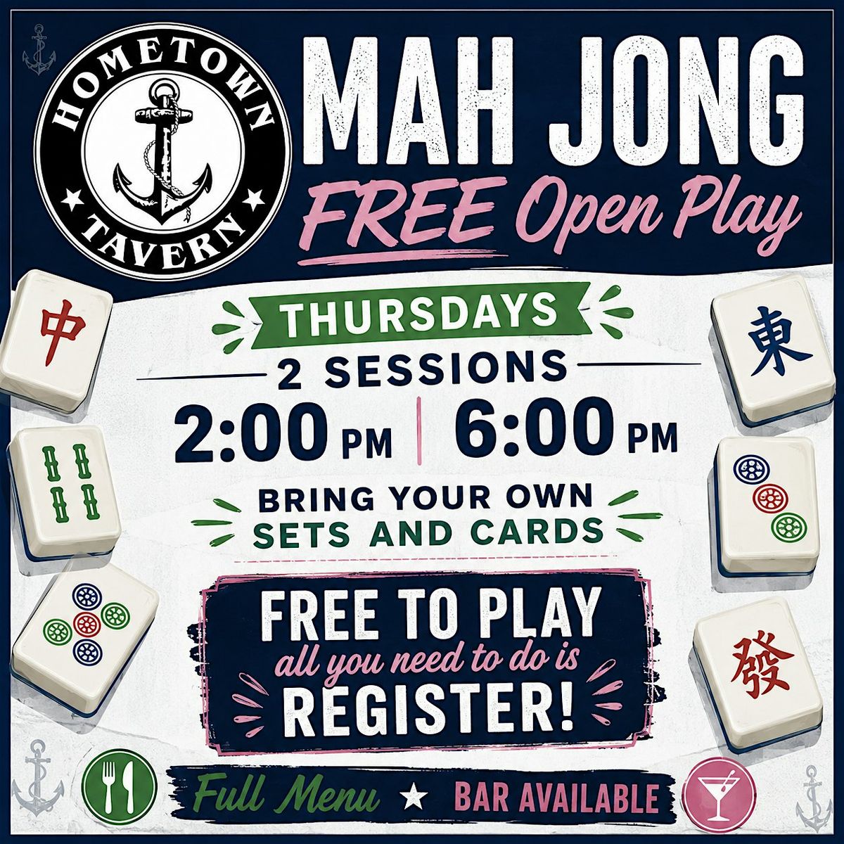 MahJong - FREE Open Play - Every Thursday at Hometown Tavern, Warren on ...