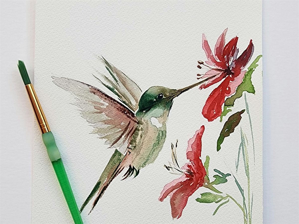 Watercolor: Hummingbird and Hibiscus