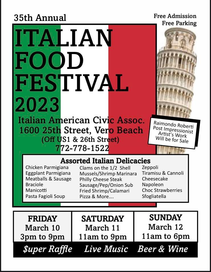 Italian Food Festival Italian American Club Vero Beach March 10, 2023